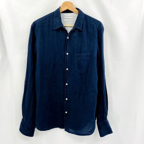 Officine general M Navy Blue Linen Button Down - Picture 3 of 6